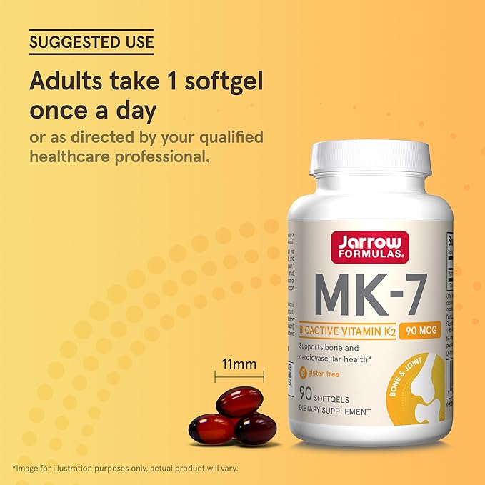 Jarrow Formulas MK-7 90 mcg - Bioactive Form of Vitamin K2-90 Servings (Softgels) - for Bone & Cardiovascular Health - Vitamin K2 MK-7 Dietary Supplement - K2 Vitamin Supplement MK-7 - Gluten Free
