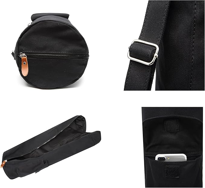 Canvas Yoga Mat Bag with Adjustable Strap & Pockets, Full-Zip Travel Gym Tote for Women & Men, Fits 1/4" & 1/3" Thick Mats, Lightweight Carrier for Yoga, Workout, Outdoor Use