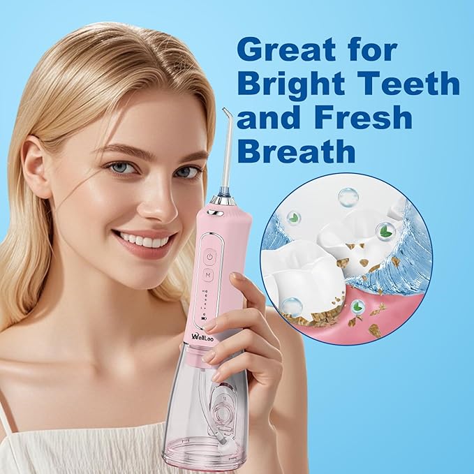 Water Flosser for Teeth, 300ML Cordless Oral Irrigator Rechargeable Dental Flosser Picks with 5 Modes 5 Jet Tips,IPX7 Waterproof Teeth Cleaner for Braces Gum Care, Home Travel Use