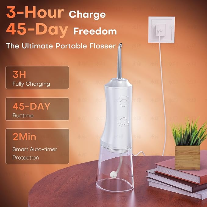 Water Dental Flosser - Portable Cordless Oral Irrigator 300ML, Rechargeable IPX7 Waterproof Irrigation Cleaner for Teeth Cleaning & Flossing, Travel & Home Use