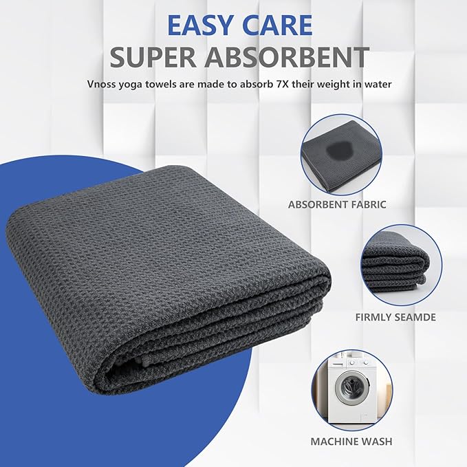 Hot Yoga Towel - Microfiber Non Slip Yoga Mat Towel with Grip Dot Sweat Absorbent Towel for Hot Yoga, Pilates and Fitness 72" x 24", Grey
