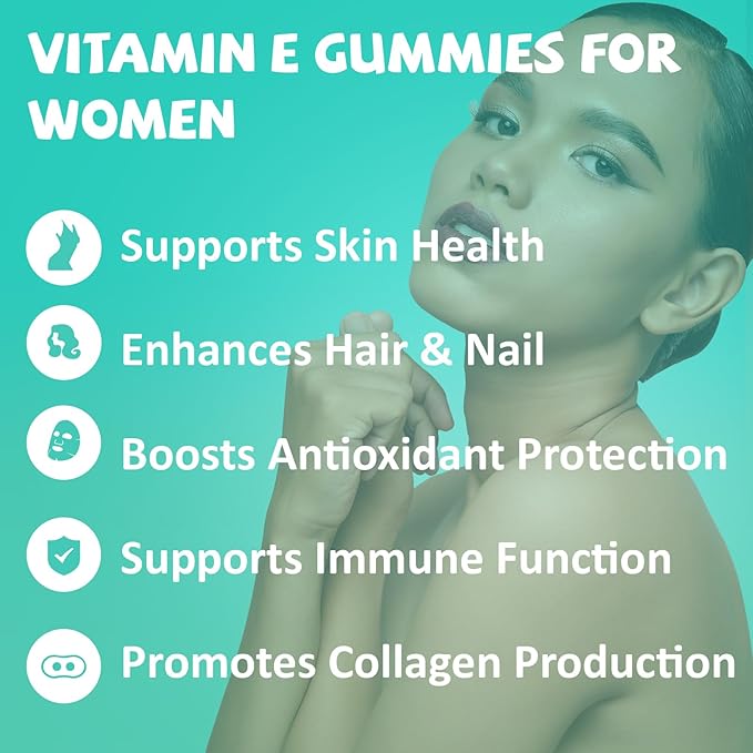 Vitamin E 400 IU Gummies for Women, Vitamin E Chewable Supplement with VIT A, C, Biotin, Zinc, Powerful Antioxidant, Skin & Hair Health, 60 Count