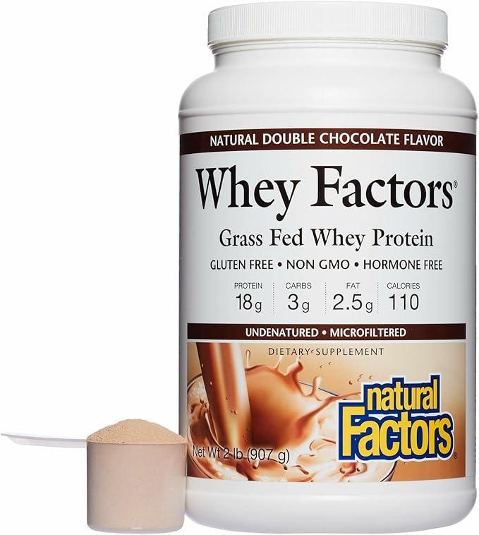 Natural Factors Whey Factors, Grass Fed Whey Protein Concentrate, Aids Muscle Development and Immune Health, Double Chocolate, 2 lb