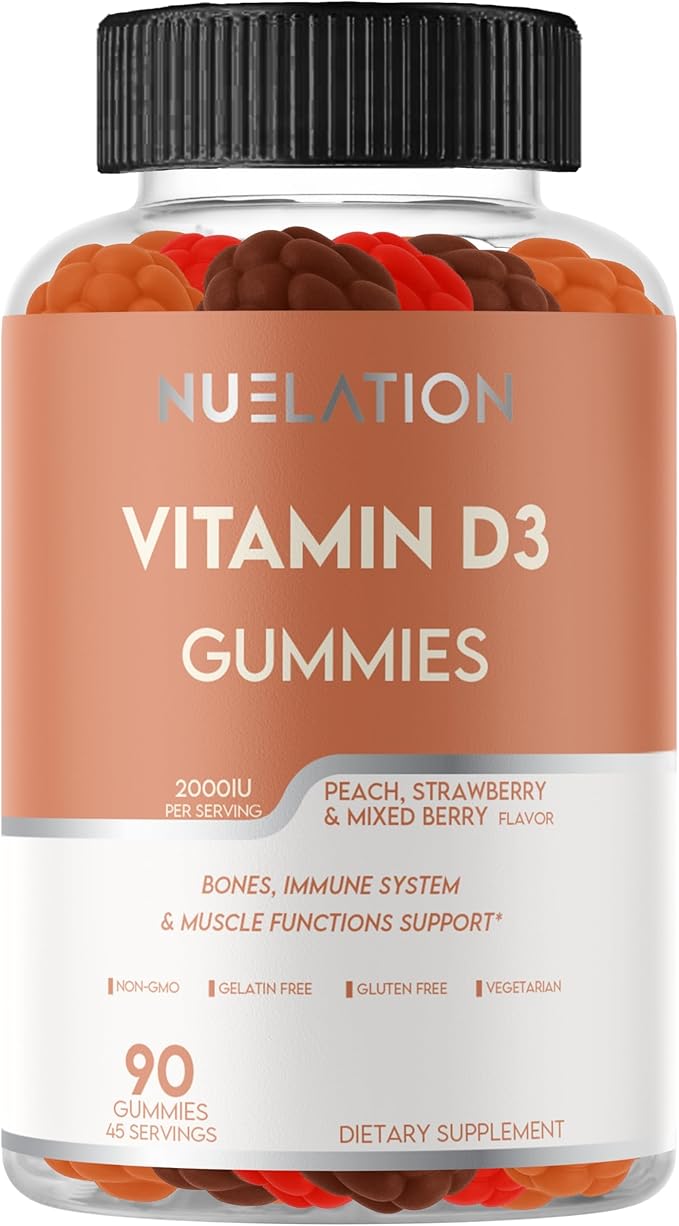 Vitamin D Gummies for Adults (Vitamin D3 2000 IU). Gelatin-Free, Gluten-Free & Non-GMO Vitamin D Gummy. Supports Bones, Muscles, and Immune System. 45 Day Supply. D3 Gummies for Adults