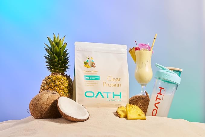 Oath Nutrition Clear Whey Isolate Protein Powder, Coconut Colada, 20g Complete Protein per Serving, No Added Sugar, Grass-Fed, 21 Servings