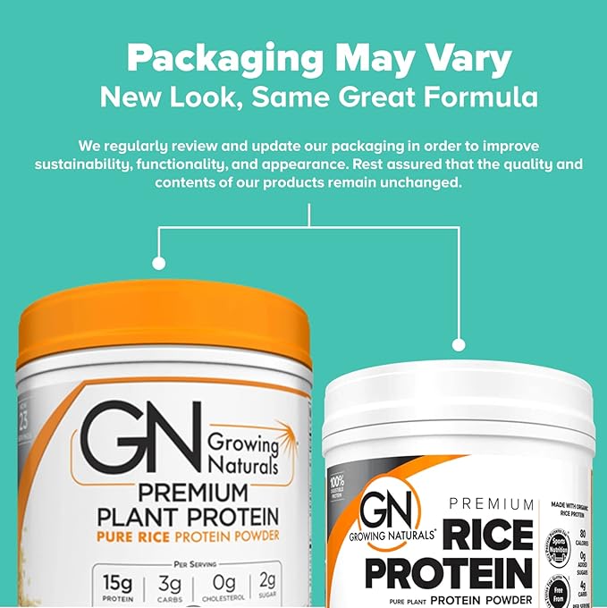 Growing Naturals Organic Rice Protein Powder - 15g Plant Protein, 2.8G BCAA - Low-Carb, Low-Sugar, Non-GMO - Vanilla Blast, 2 Pound (Pack of 1)