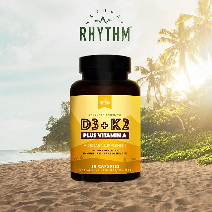 Natural Rhythm Vitamin D3 + K2 (MK7) Plus Vitamin A, for Bone, Heart, & Immune Health, 30 Capsules