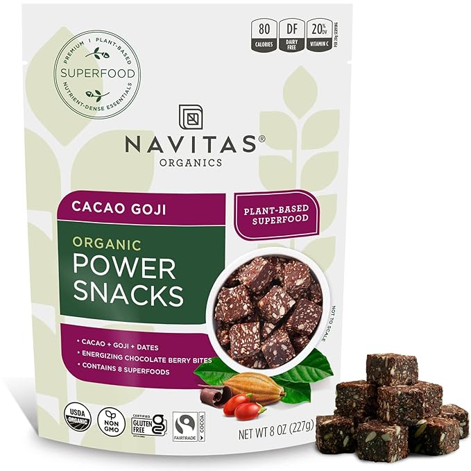 Navitas Organics Superfood Power Snacks, Cacao Goji, 8 oz. Bag, 11 Servings — Organic, Non-GMO, Gluten-Free