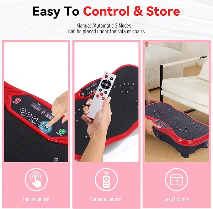 Whole Body Vibration Plate Exercise Machine – Power Vibrating Plate for Lymphatic Drainage Weight Loss, Shake Plate Exercise Platform with Touch Screen & Resistance Bands, Equipment for Women Men