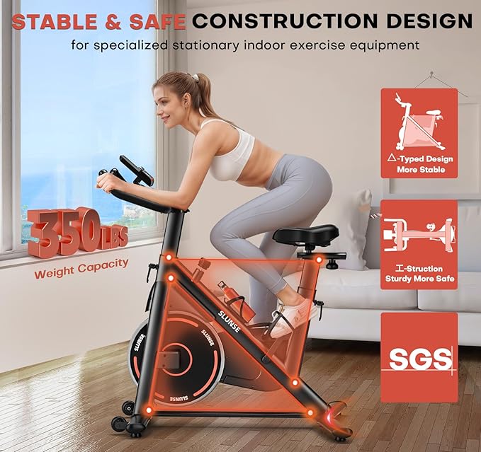 Exercise Bike, Adjustable Magnetic Resistance Stationary Bikes for Home with App Compatible, Quiet Indoor Cycling Bike with 350lbs Weight Capacity Comfortable Seat, Digital Monitor & Phone Mount