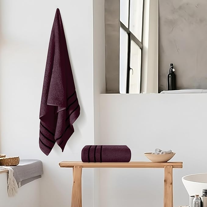 MyOwn Cotton 2 Pack Oversized Bath Towel Set 28x55 inches, Large Bath Towels, Ultra Absorbant Compact Quickdry & Lightweight Towel, Ideal for Gym Travel Camp Pool - Burgundy, 71619