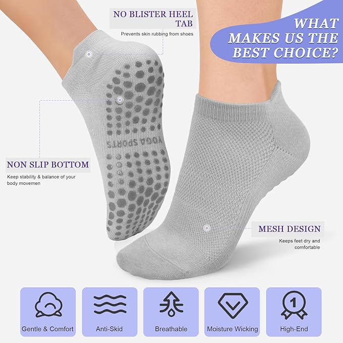 YeuG 4/6 Pairs Pilates Socks for Women - Non Slip Grip Socks for Yoga, Barre, Hospital, Barefoot