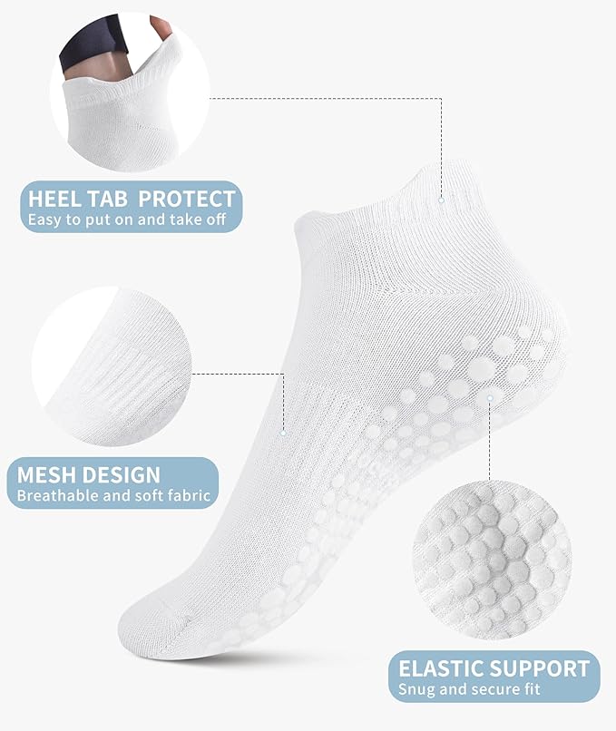DIBAOLONG Pilates Socks with Grips for Women, Grip Socks Non Slip Yoga Socks for Barre Hospital Grippy Socks 4 Pairs