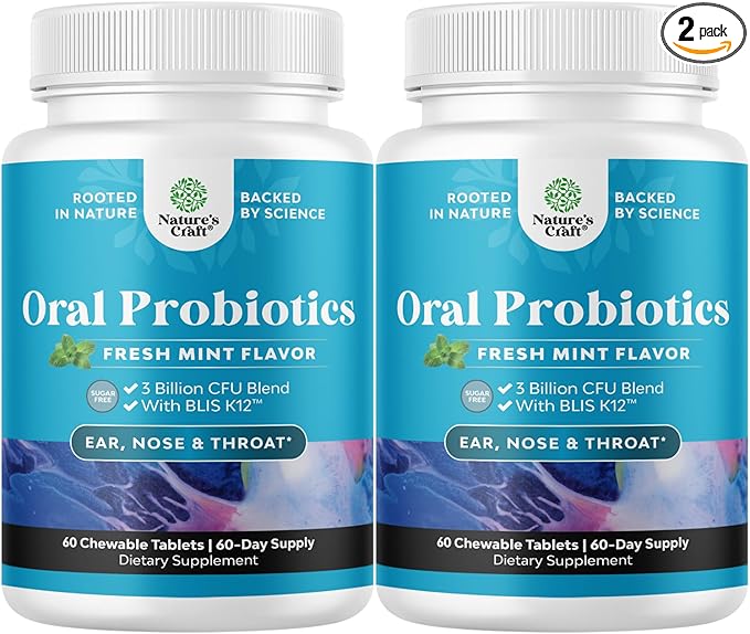 Oral Probiotics for Teeth and Gums - Minty Fresh BLIS K12 Oral Probiotics for Mouth Bad Breath Dry Mouth and Dental Health Support with 3 Billion CFU - Chewable Xylitol Lozenges Mint Flavor (2 Pack)