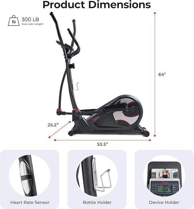 Sunny Health & Fitness Smart Elliptical Full-Body Cross Training Machine w/Extended Stride, Cardio Exercise Trainer for Home, Free SunnyFit App Bluetooth Connection, Optional 12" or 16" Stride Length