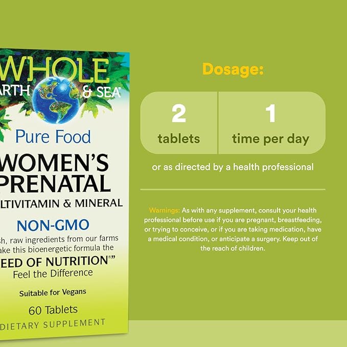 Natural Factors Whole Earth & Sea, Women's Prenatal Multivitamin and Mineral, Whole Food Supplement, Vegan, 60 Tablets