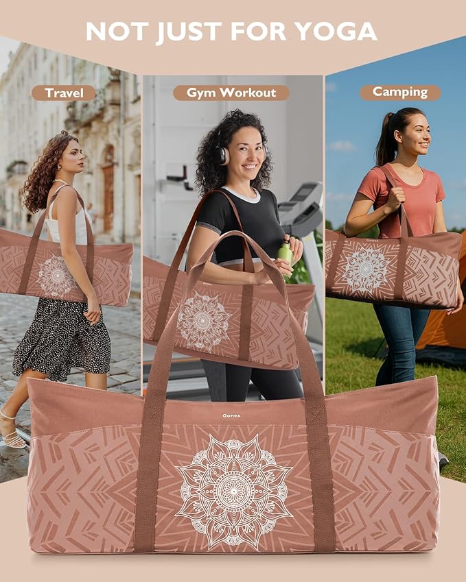 Gonex Yoga Mat Bag, Extra Large Canvas Gym Bag with Waterproof Pocket Metal Zipper, Fits Mat & Blocks, Stylish Yoga Mat Carrier for Women, Ideal for Yoga, Pilates, Workout, Travel