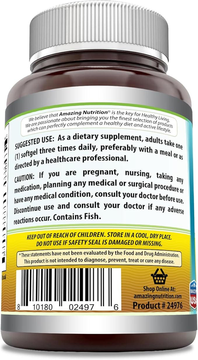 Amazing Omega 3.6.9 Supplement | 1200 Mg Per Serving | 250 Softgels | Unflavored | Non-GMO | Gluten-Free | Made in USA