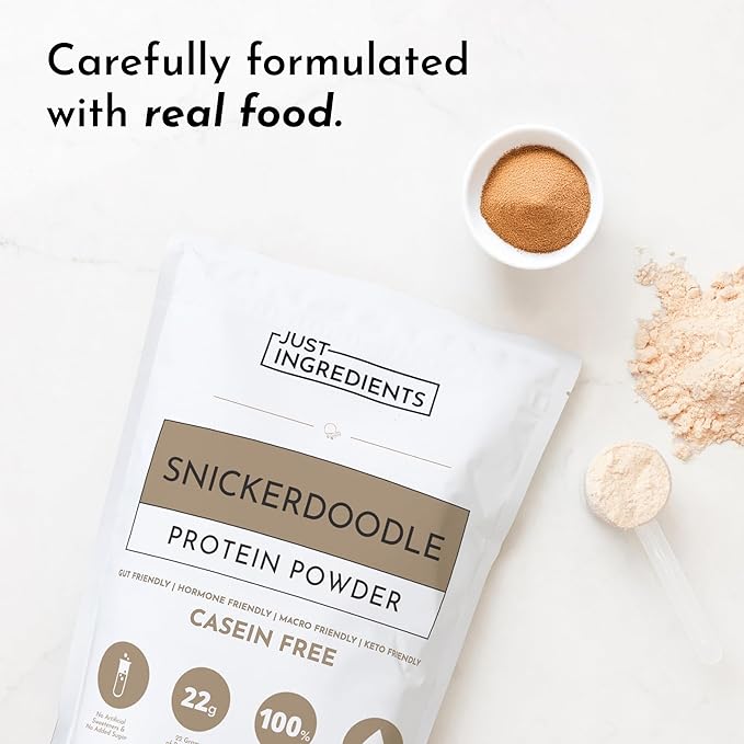 JUST INGREDIENTS Snickerdoodle Protein Powder - Grass-Fed Whey, Plant Proteins, Cinnamon Vanilla - 30 Servings