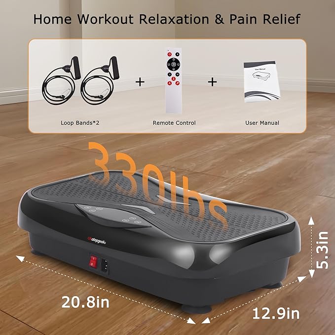 Whole Body Vibration Plate Exercise Machine – Power Vibrating Plate for Lymphatic Drainage Weight Loss, Shake Plate Exercise Platform with Touch Screen & Resistance Bands, Equipment for Women Men