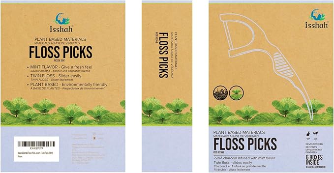 Plant Based Dental Floss Picks (300 Count) - Freshlock EcoPouch, Plant Based, Vegan, Eco Friendly, Sustainable Dental Flossers - Twin Floss (Mint)