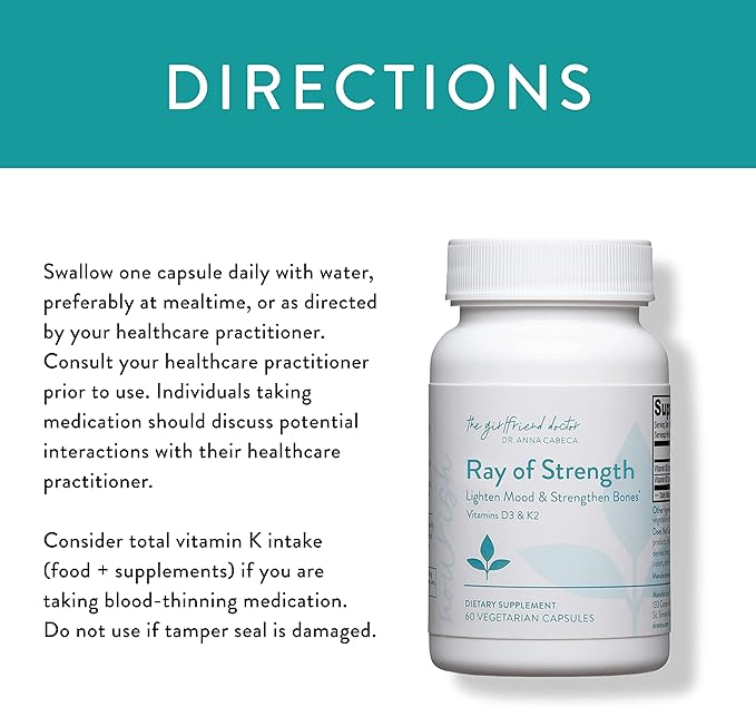 Ray of Strength D3K2 by Dr. Anna Cabeca – High-Potency Vitamin D3 5000 IU & K2 (MK-7) Supplement – Bone, Immune & Heart Support – 60 Softgels