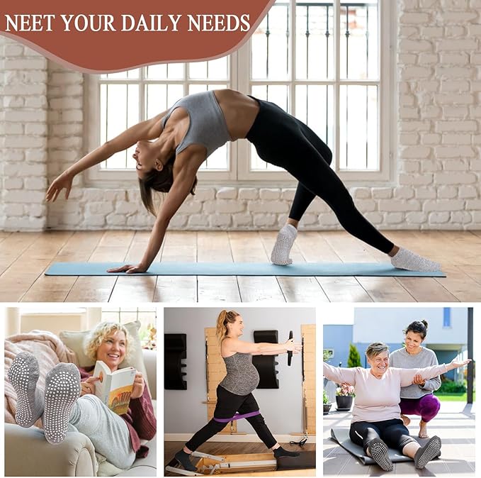 YeuG 4/6 Pairs Pilates Socks for Women - Non Slip Grip Socks for Yoga, Barre, Hospital, Barefoot