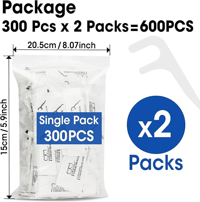 AZEN 600 Count Dental Floss Bulk, Individually Wrapped Floss Picks, Toothpicks Flossers for Adults, Ideal Travel Flossers for Deep Cleaning