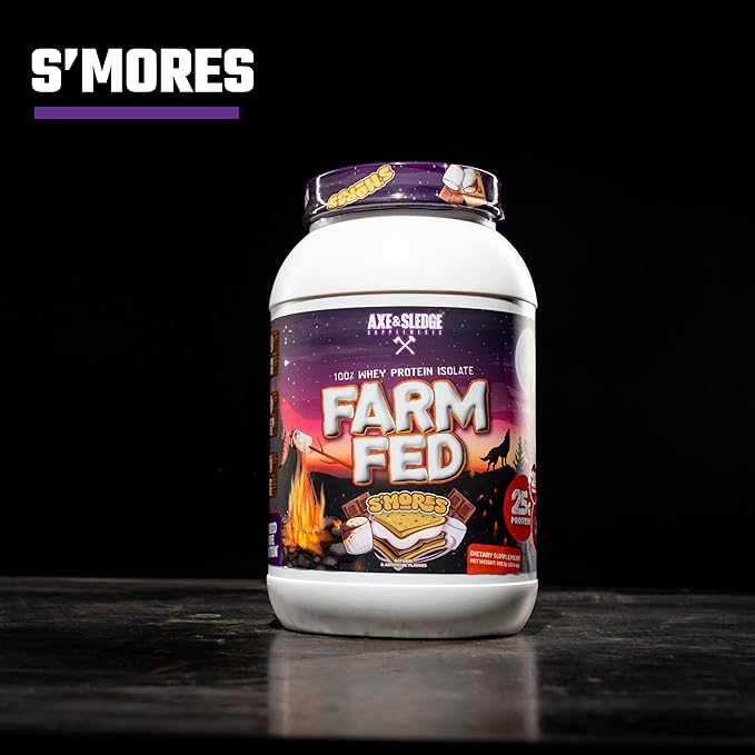 Axe & Sledge Farm Fed 100% Whey Protein Isolate | 25g Protein | Low Carb, Low Sugar, Soy Free, Gluten Free | Protein Powder for Men and Women | Keto | Made in The USA | 28 Servings, S'Mores