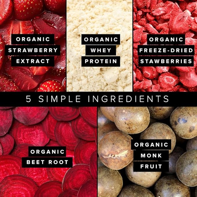 Truvani Organic Whey Protein Powder | Strawberry | 20g Grass Fed Whey Protein | 20 Servings | USDA Organic & Non-GMO | Gluten Free | No Gums, No Soy, No Stevia, No Added Sugars