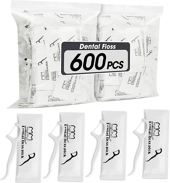 AZEN 600 Count Dental Floss Bulk, Individually Wrapped Floss Picks, Toothpicks Flossers for Adults, Ideal Travel Flossers for Deep Cleaning