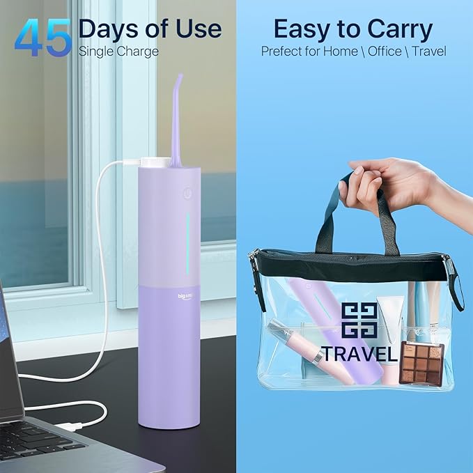 Powerful Cordless Water Flosser for Healthy Gums Rechargeable Dental Oral Irrigator for Daily Cleaning of Sensitive Gums, Orthodontic Braces to Help Prevent Infections and Bad Breath(Purple