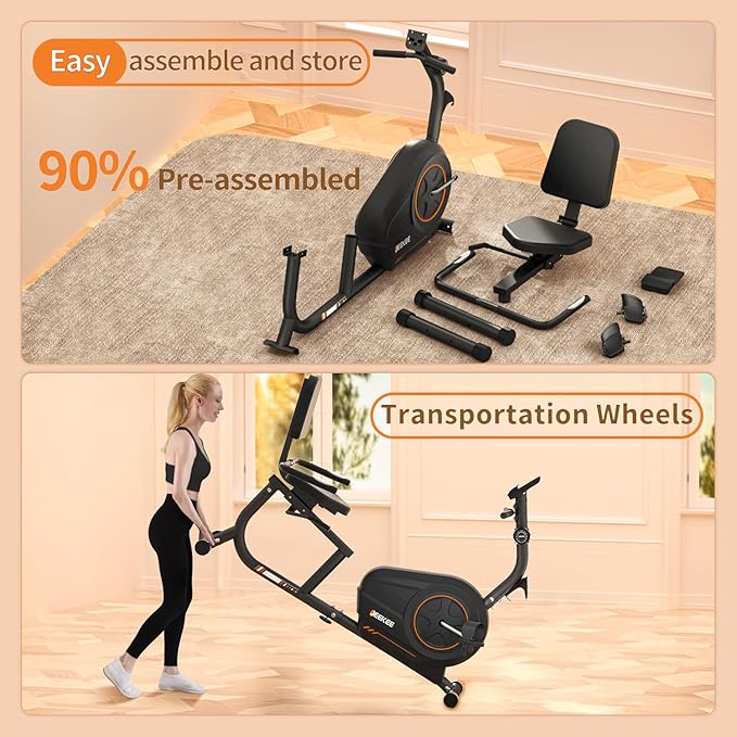 JEEKEE Recumbent Exercise Bike for Seniors,Stationary Bikes for Home, 300LB Capacity & 16 Levels Magnetic Resistance, Heart Rate Handle