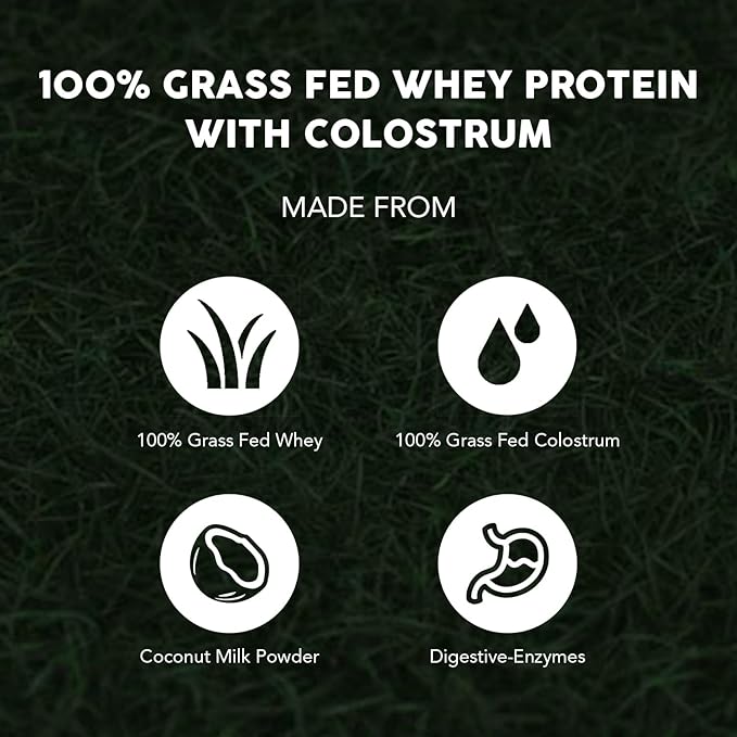 Paleovalley 100% Grassfed Whey Protein Powder with Colostrum, 13g Protein, Vanilla, Muscle Building, Immune Support, Gut Health