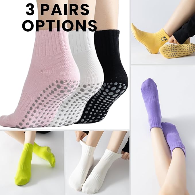 3/6 Pairs Cute Pilates Socks with Grips,Yoga Socks Barre Sock Non Slip Embroidery for Barre Ballet Workout