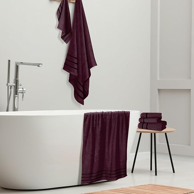 MyOwn Ultra Soft 6 Pack Cotton Towel Set, Contains 2 Bath Towels 28x55 inch, 2 Hand Towels 16x24 inch & 2 Wash Coths 12x12 inch, Ideal Everyday use, Compact & Lightweight - Burgundy, 71643