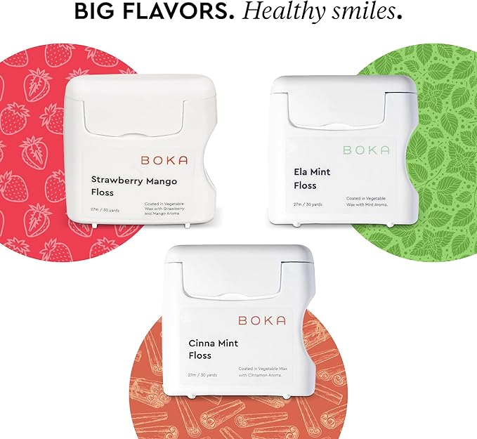 Boka Strawberry Mango Woven Dental Floss, Made from Natural Vegetable Wax, Teflon-Free, 30 Yards of Waxed Floss (Pack of 1)