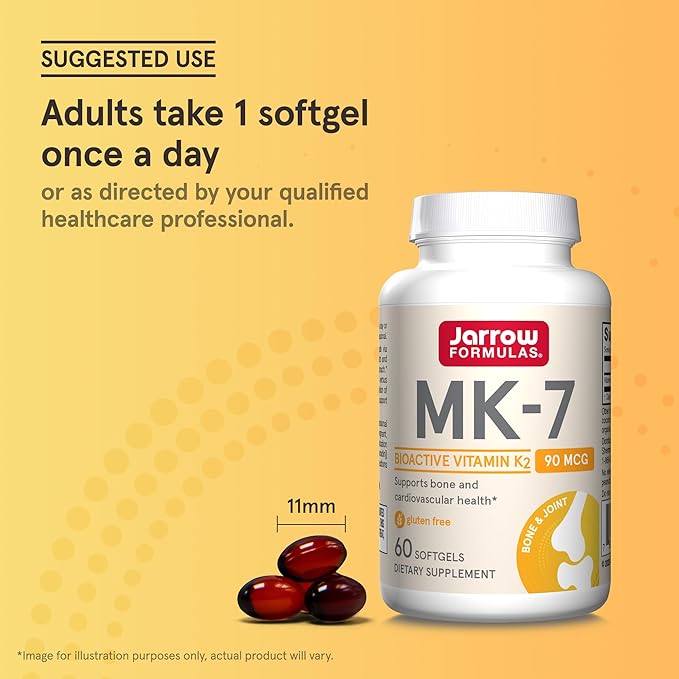 Jarrow Formulas MK-7 90 mcg - Bioactive Form of Vitamin K2-60 Servings (Softgels) - for Bone & Cardiovascular Health - Vitamin K2 MK-7 Dietary Supplement - K2 Vitamin Supplement MK-7 - Gluten Free
