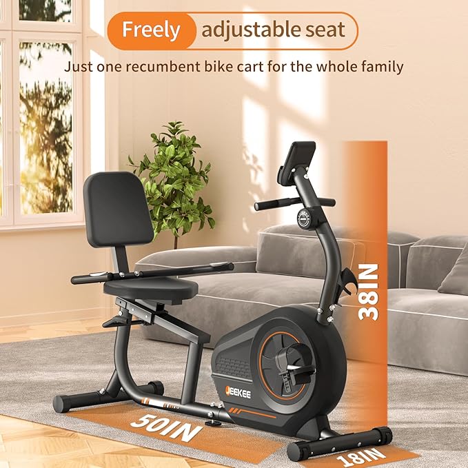 JEEKEE Recumbent Exercise Bike for Seniors,Stationary Bikes for Home, 300LB Capacity & 16 Levels Magnetic Resistance, Heart Rate Handle