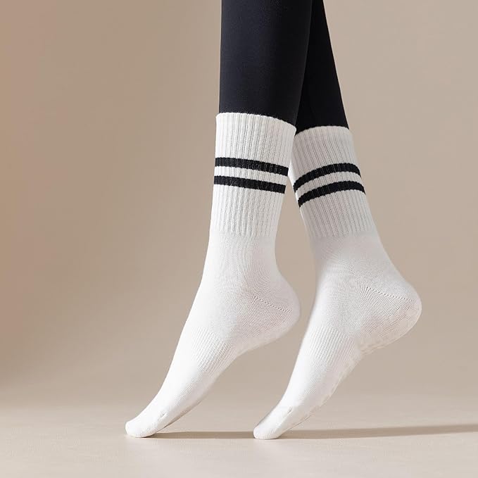 3/6 Pairs Cute Pilates Socks with Grips,Yoga Socks Barre Sock Non Slip Embroidery for Barre Ballet Workout