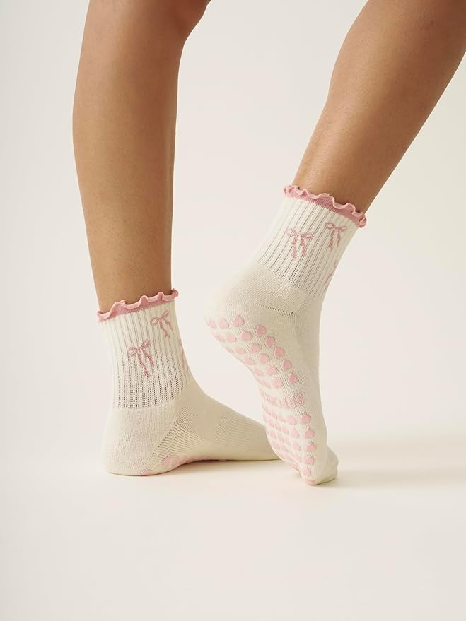 Shapes Studio Crew Half Calf Grip Socks, Cutest Fruits Pilates Socks, Ruffle socks, Non-Slip, Barre Yoga Fitness