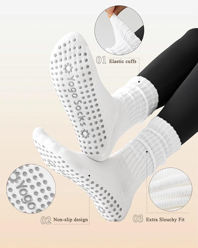 3 Pairs Pilates Socks with Grips for Women Yoga Slouch Grippy Socks for Barre Workout Hospital