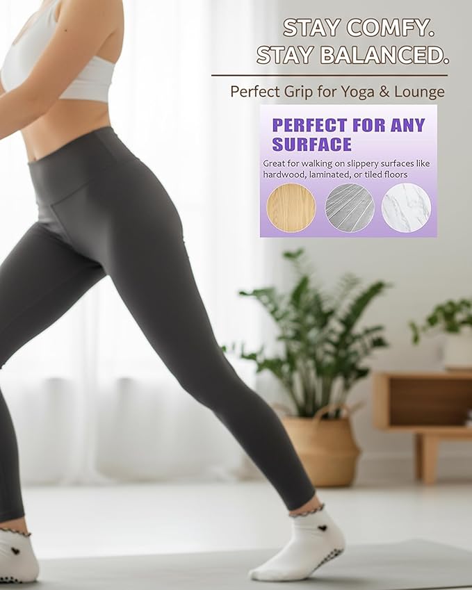 3 Pairs Pilates Socks with Grips Non-slip Ruffle Cute Heart Yoga Grip Sock for Women