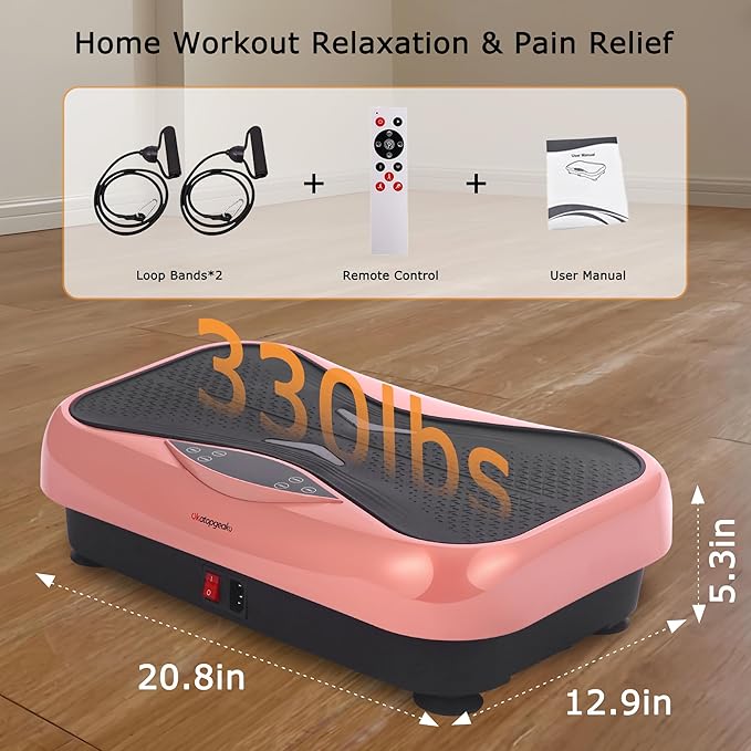 Whole Body Vibration Plate Exercise Machine – Power Vibrating Plate for Lymphatic Drainage Weight Loss, Shake Plate Exercise Platform with Touch Screen & Resistance Bands, Equipment for Women Men