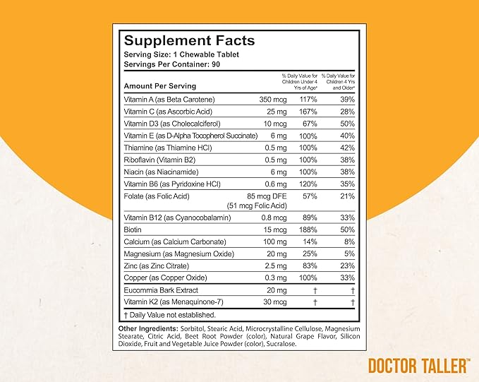 NuBest Doctor Taller Kids - Kids Multivitamins, Toddler Vitamins - Support Bone Strength, Enhanced Immunity with Calcium, Multivitamins for Ages 2 to 9 - Grape Flavor - 90 Chewable Tablets | Pack 2