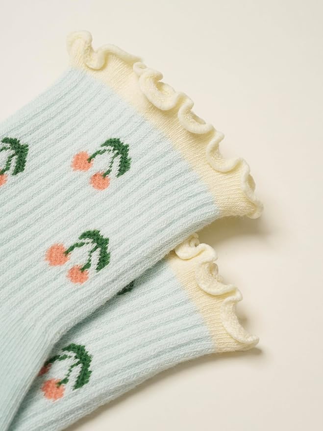 Shapes Studio Crew Half Calf Grip Socks, Cutest Fruits Pilates Socks, Ruffle socks, Non-Slip, Barre Yoga Fitness