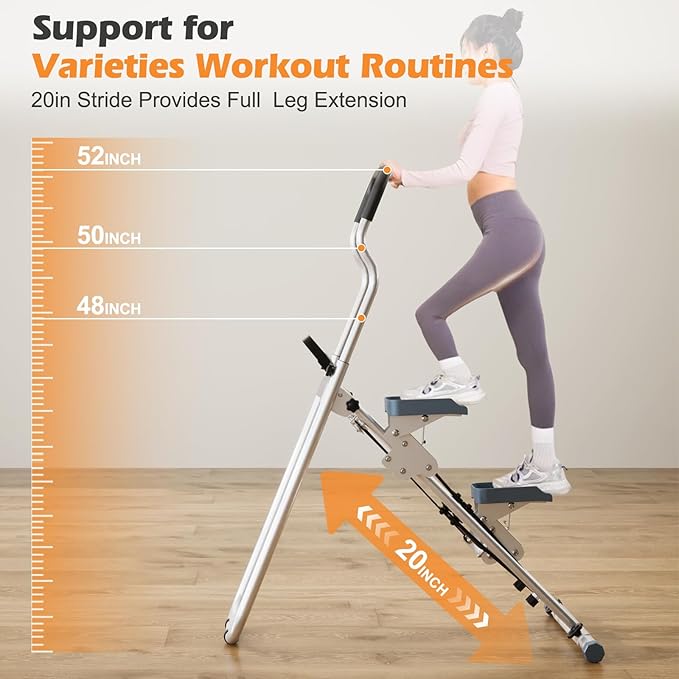 Vertical Climber Stair Stepper for Home Compact Folding Stair Climbing Cardio Exercise Equipment with Non-Slip Pedals Adjustable Height Step Range 300LBS Capacity for Full Body Workout