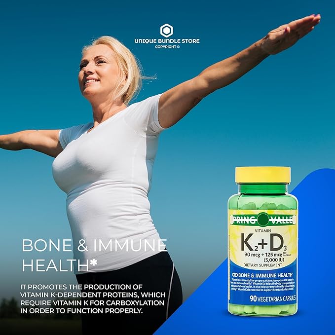 Spring Valley, K2 D3 Vitamin Supplement, 90mcg + 125mcg Vegetarian Capsules 90 Count, Vitamin D3 K2 + 7 Day Pill Organizer Included (Pack of 2)