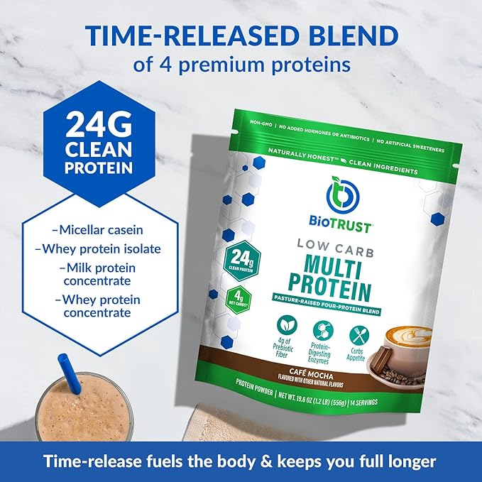BioTrust Low Carb Protein Powder – Delicious Whey & Casein Blend from Grass-Fed Hormone Free Cows – Non GMO, Gluten Free (Cafe Mocha)