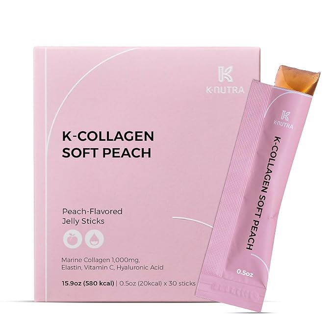K-Nutra K-Collagen Soft Peach (15.9oz, 30 Sticks) - Holiday Gifts - Skin, Hair, Nail Health, Tasty Jelly, Fast Absorption. Low-Molecular Marine Collagen, Vitamin C